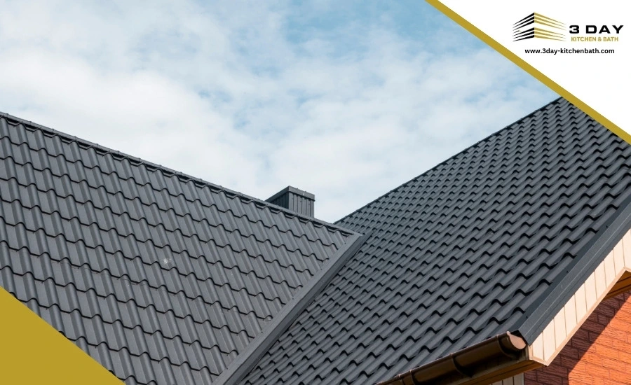 Modern metal roof with gray shingles in San Diego