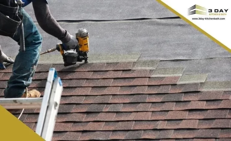 Roofer installing shingles on a roof