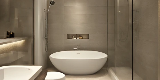 Modern bathroom with freestanding bathtub and shower