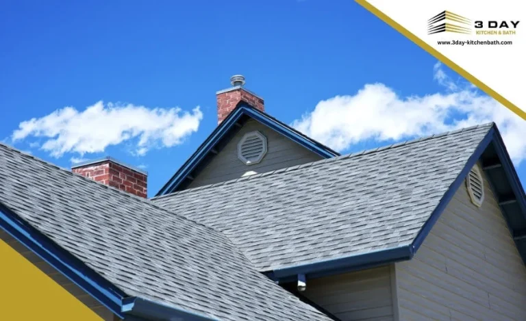 Black shingle roof with gable and chimney