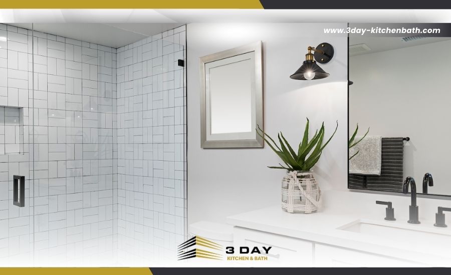 Contemporary bathroom with white subway tile shower