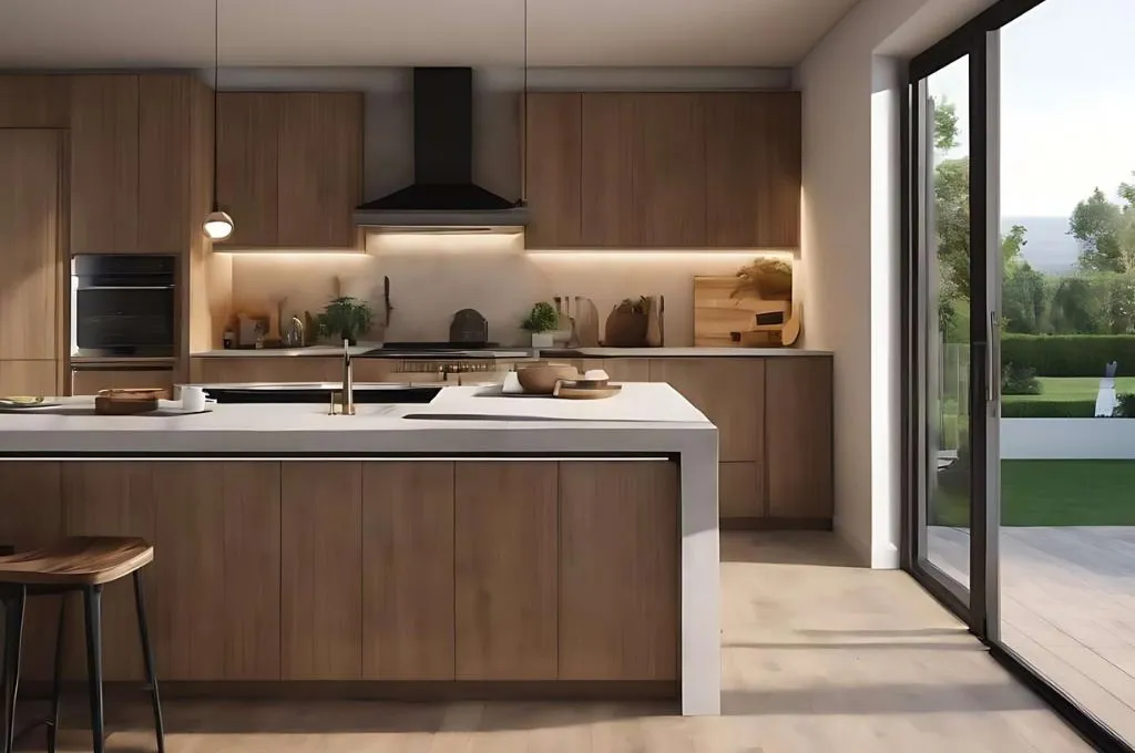 Sleek kitchen design with wooden cabinets