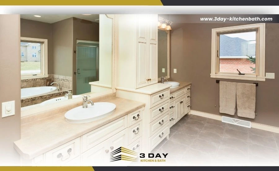 Modern bathroom with custom vanity and cabinetry