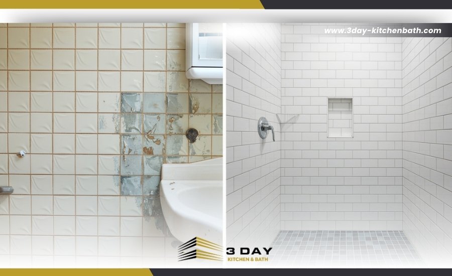 A side-by-side comparison of poor-quality tiles vs moisture-resistant bathroom tiles