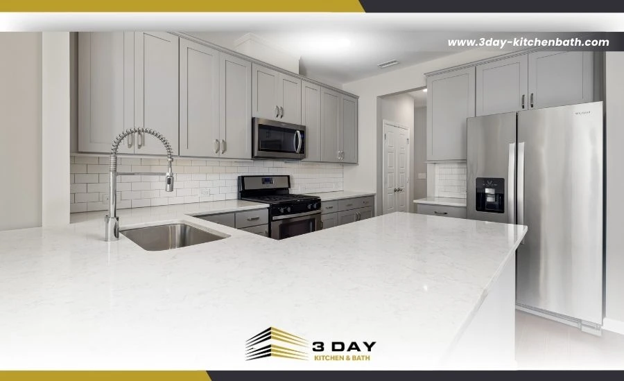 Newly remodeled kitchen with new cabinets and countertops