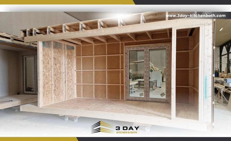 Prefab modular ADU section being delivered and positioned on-site