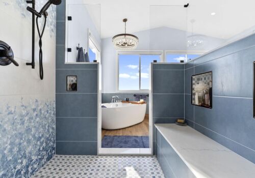 Finished master bathroom remodeling in Carlsbad, CA with walk-in shower