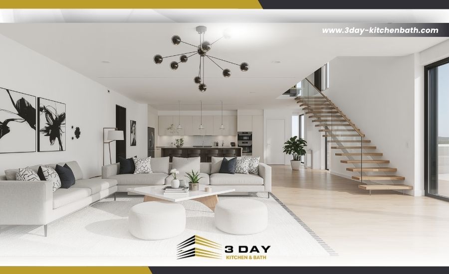 A modern, accessible ADU bathroom featuring a zero-threshold shower for safe, single-level living.