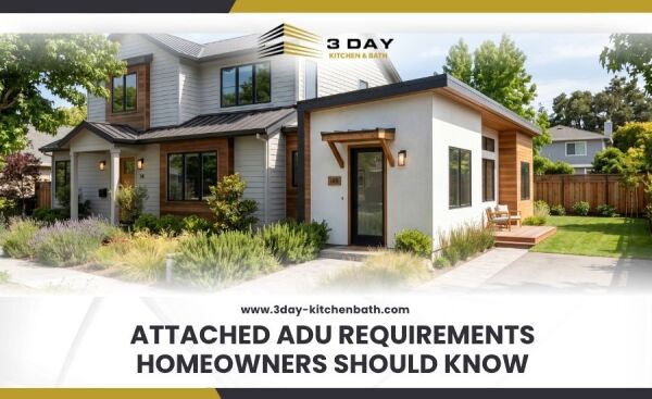 A modern attached accessory dwelling unit extending from a primary home