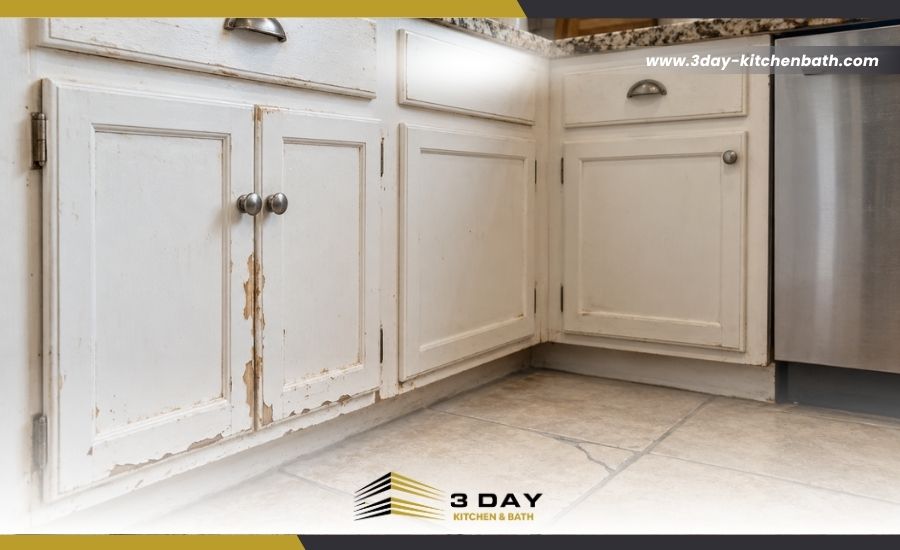 Cramped kitchen layout with limited counter space between appliances