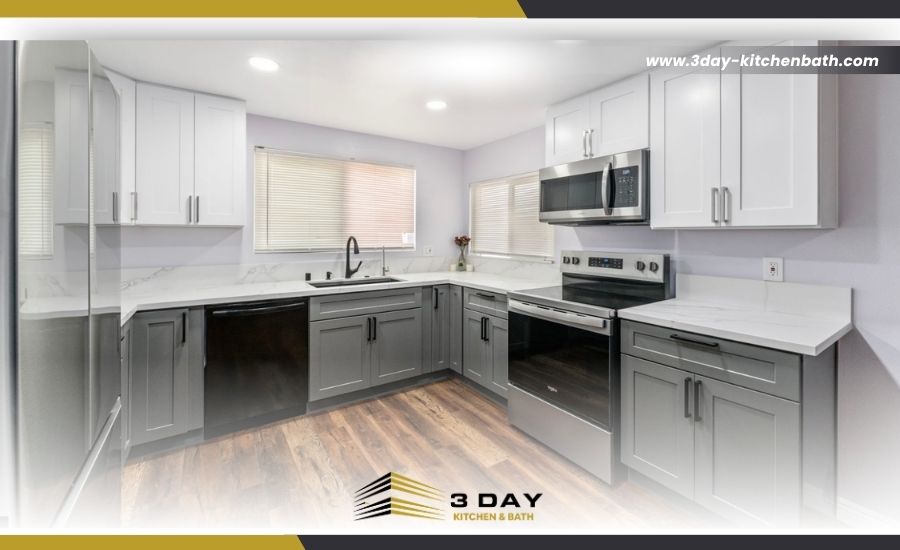 Newly remodeled upscale kitchen with custom island, premium appliances, and stylish range hood