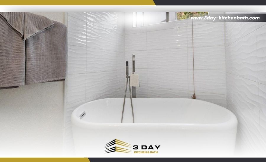 Soaking tub alcove before the tub to walk-in shower conversion by 3 Day Kitchen & Bath